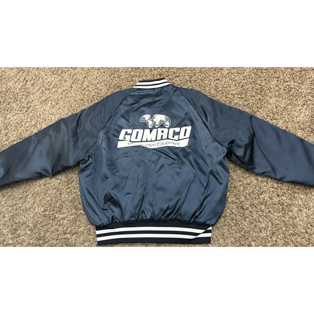 VTG Dunbrooke Lightweight Satin Jacket GOMACO Company Black Snap Front Size XL